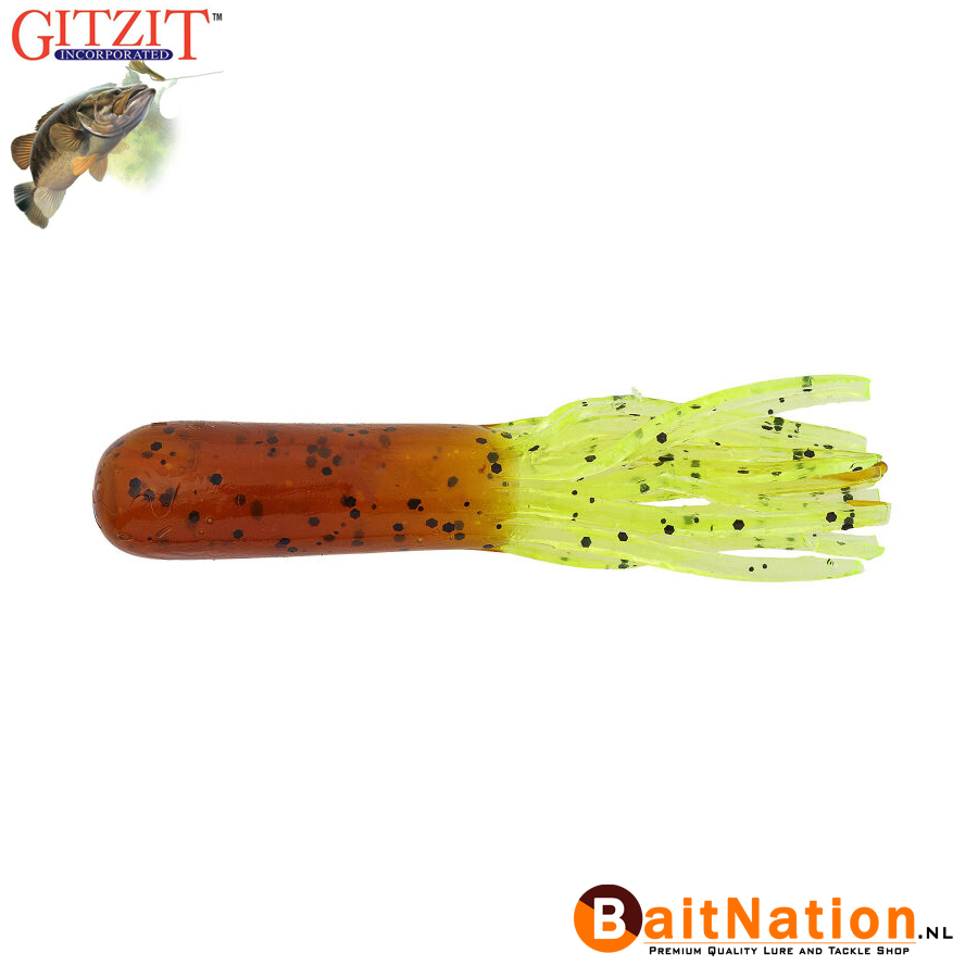 Gitzit Original Fat Tubes Brown Craw Chartreuse