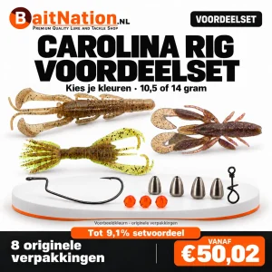 BaitNation Carolina Rig Voordeelset met drie creature baits, vier bulletweights, glazen kralen, Decoy haken en curve snaps