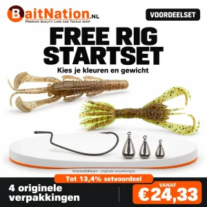BaitNation Free Rig Startset met Noike Smokin Dad, Keitech Hyper Spider, Decoy offsethaak en Lupa Gear tungsten gewichten